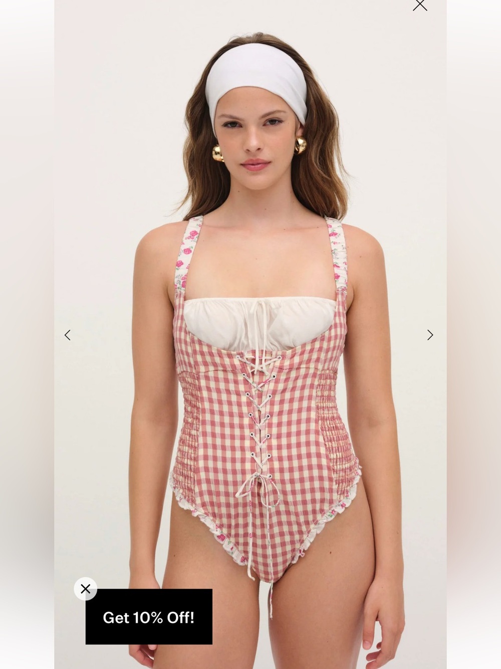 For Love & Lemons Red and Cream Gingham Lace-Up Bodysuit Georgia Bodysuit size L - Picture 2 of 12